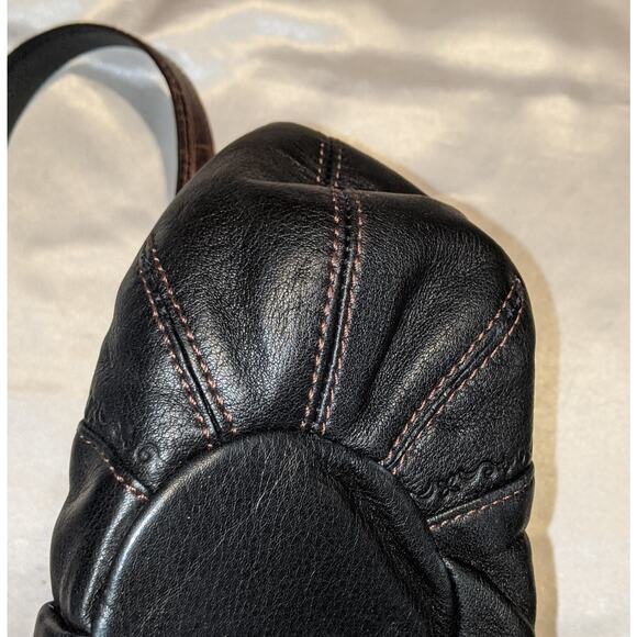 Vintage BRIGHTON Black & Brown Leather Shoulder Bag Handbag + Tassel & Bag Charm - Picture 10 of 13